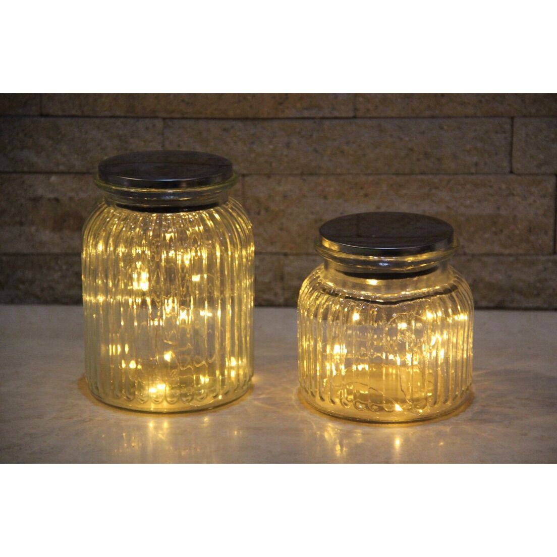 Thumbnail image for950025 SET OF 2 GLASS JAR WITH 20 LED COPPER WIRE LIGHTS: 