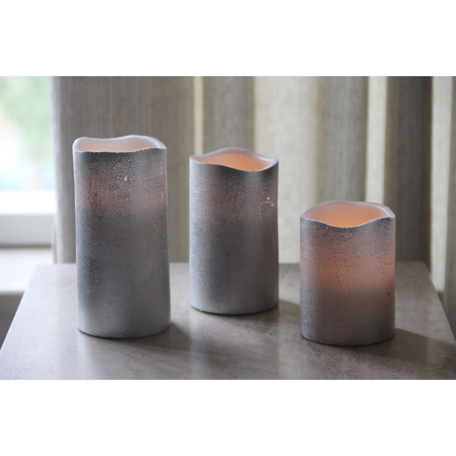 62030005SL SET OF 3 SILVER METALLIC WAX FLAMELESS CANDLES 