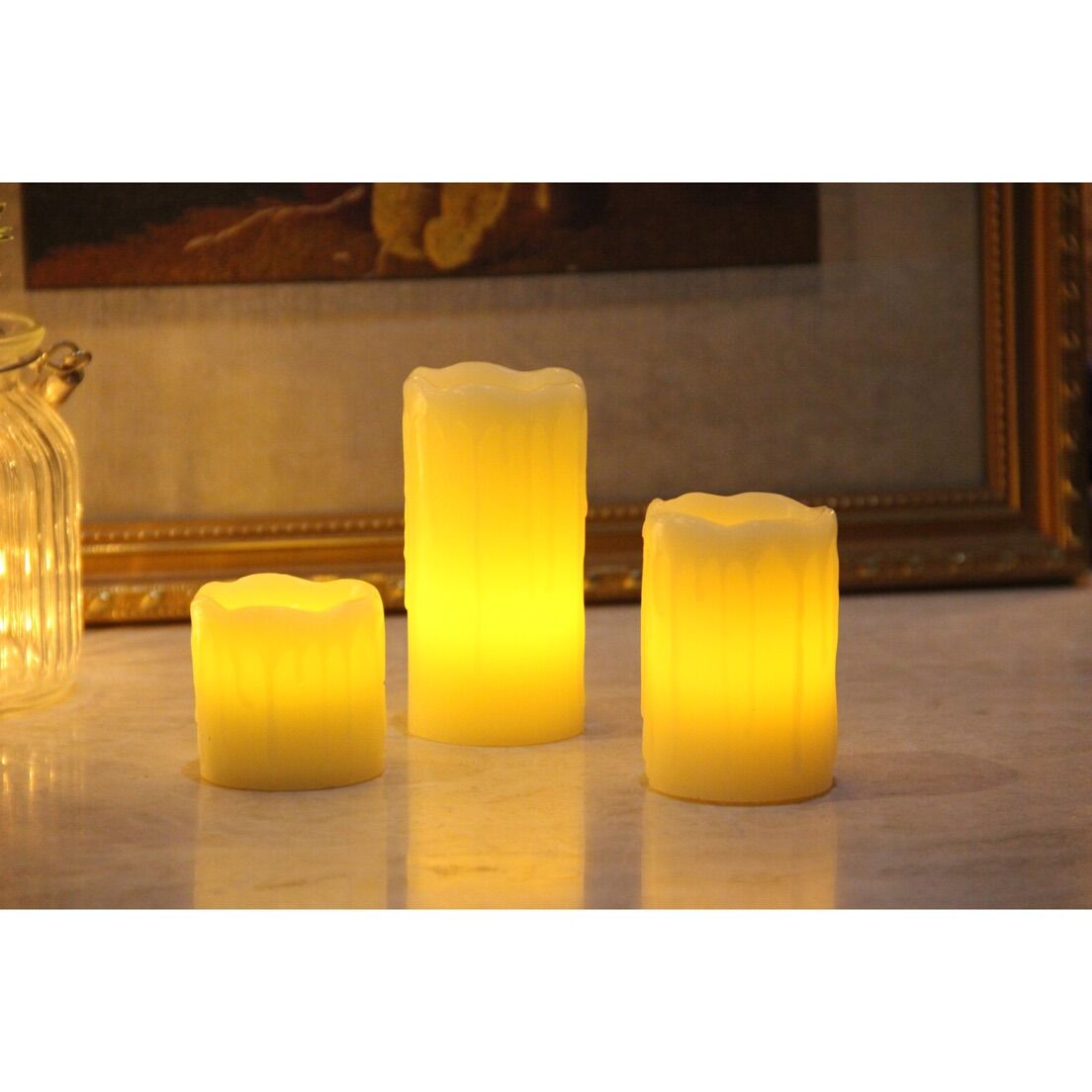 61030003 SET OF 3 FLAMELESS LED DRIPPING CANDLES 