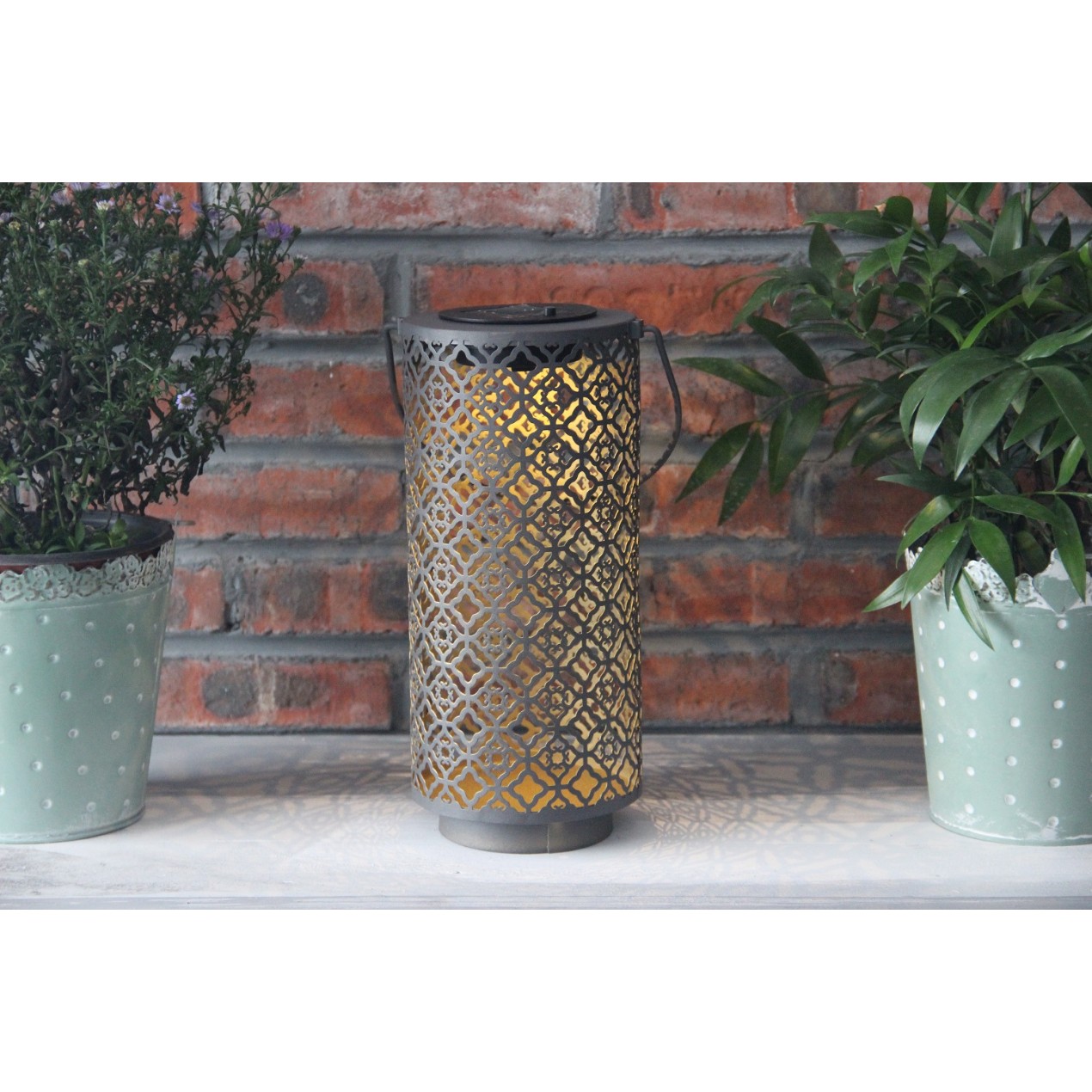 Thumbnail image for910350 PILLAR SHAPE METAL SOLAR LANTERN WITH PATTERN: 