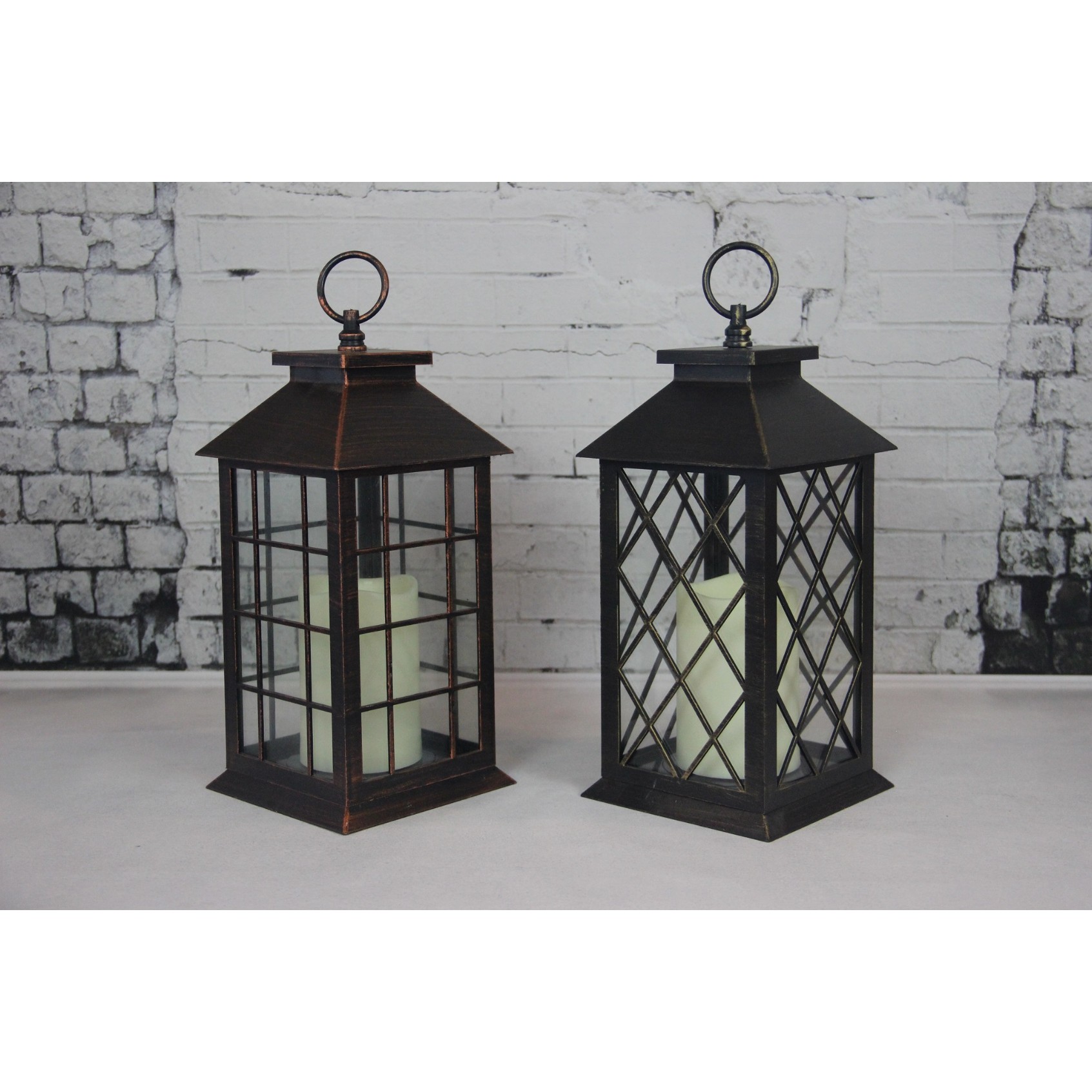Thumbnail image for910070 BRONZE DIAMOND PLASTIC LANTERN WITH LED CANDLE: 