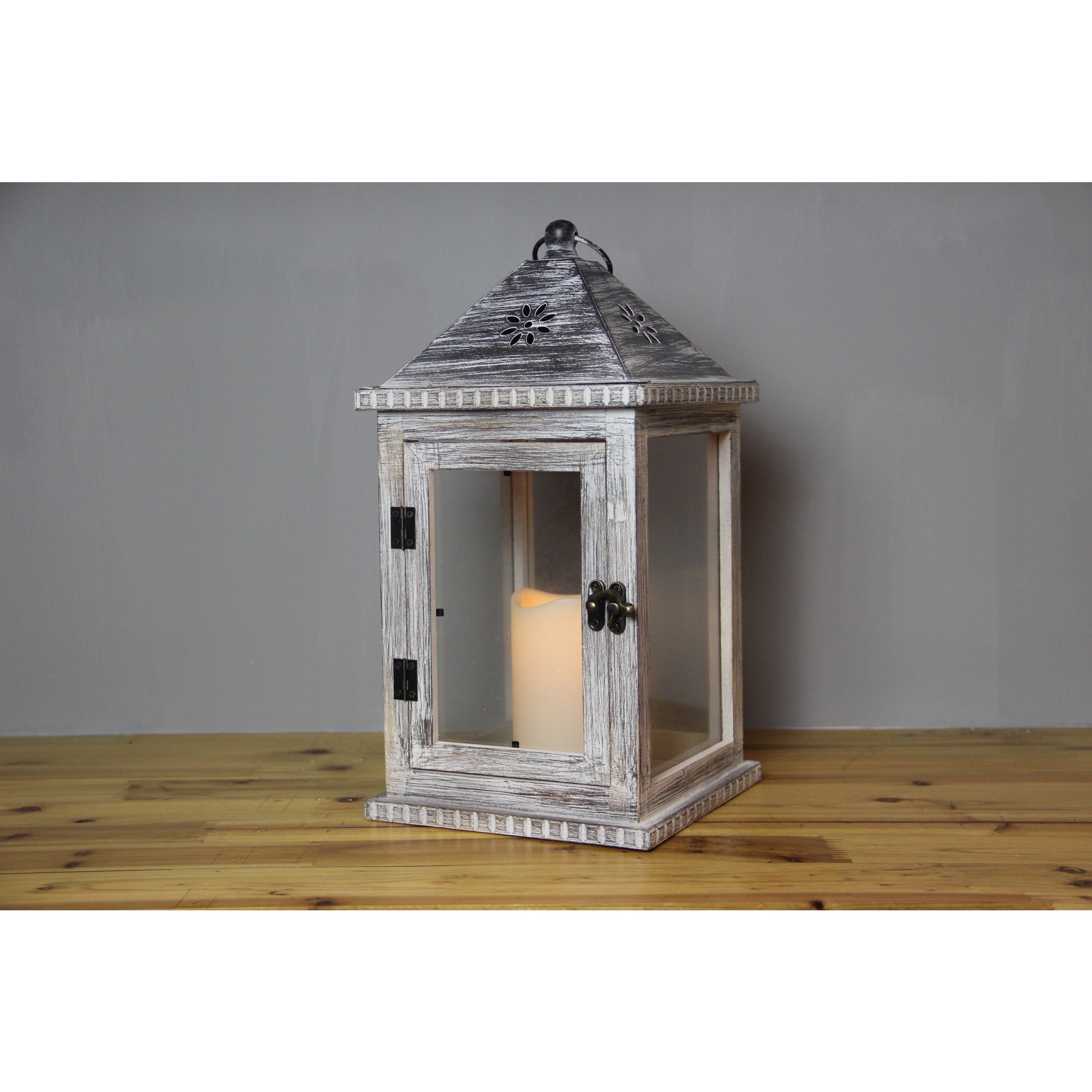 910292 GREY WOODEN LANTERN 