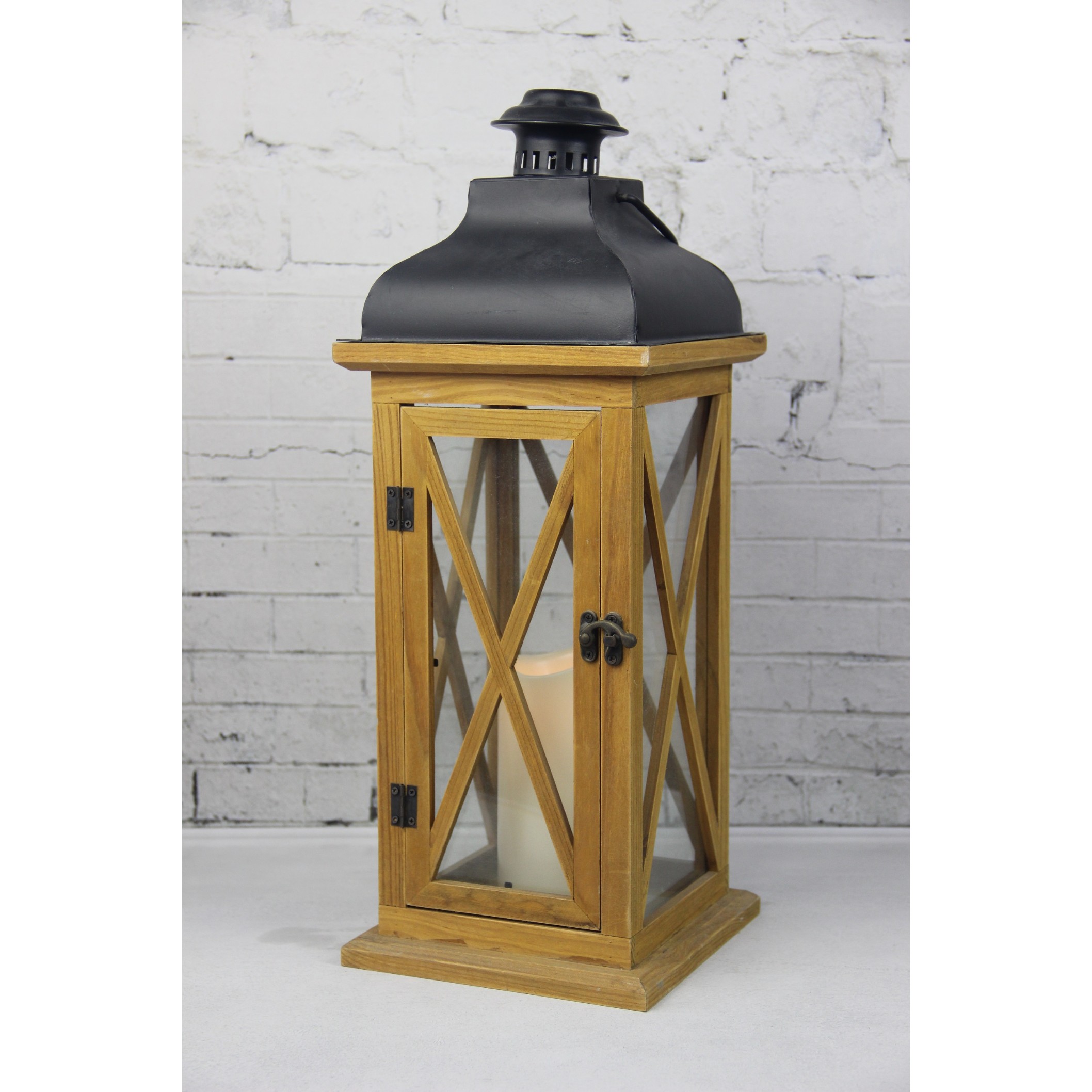 Thumbnail image for910306 WOODEN LANTERN WITH METAL TOP: 