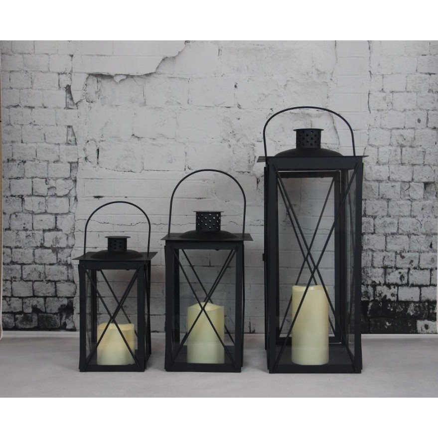 910199 BLACK METAL LANTERN WITH LED PLASTIC CANDLE